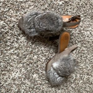 Fur Peep toe heels